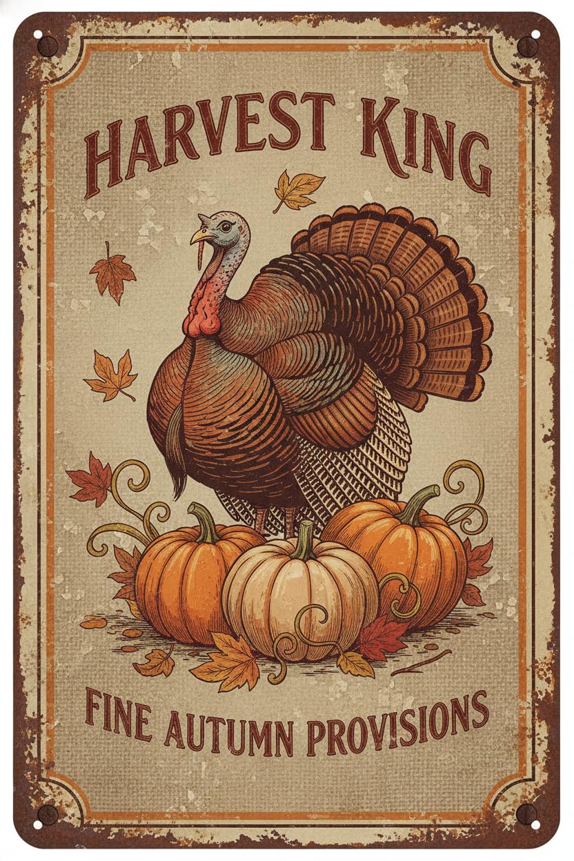 Thanksgiving Turkey Metal Tin Sign Vintage Rustic Wall Decor Fall Harvest Autumn Retro Plaque 8x12inch