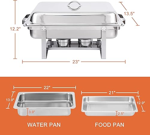 Miniatura 5 de SUPER DEAL Paquete de 4 platos de acero inoxidable de 8 cuartos de galón con bandeja de agua, bandeja para alimentos, soporte de combustible y tapa