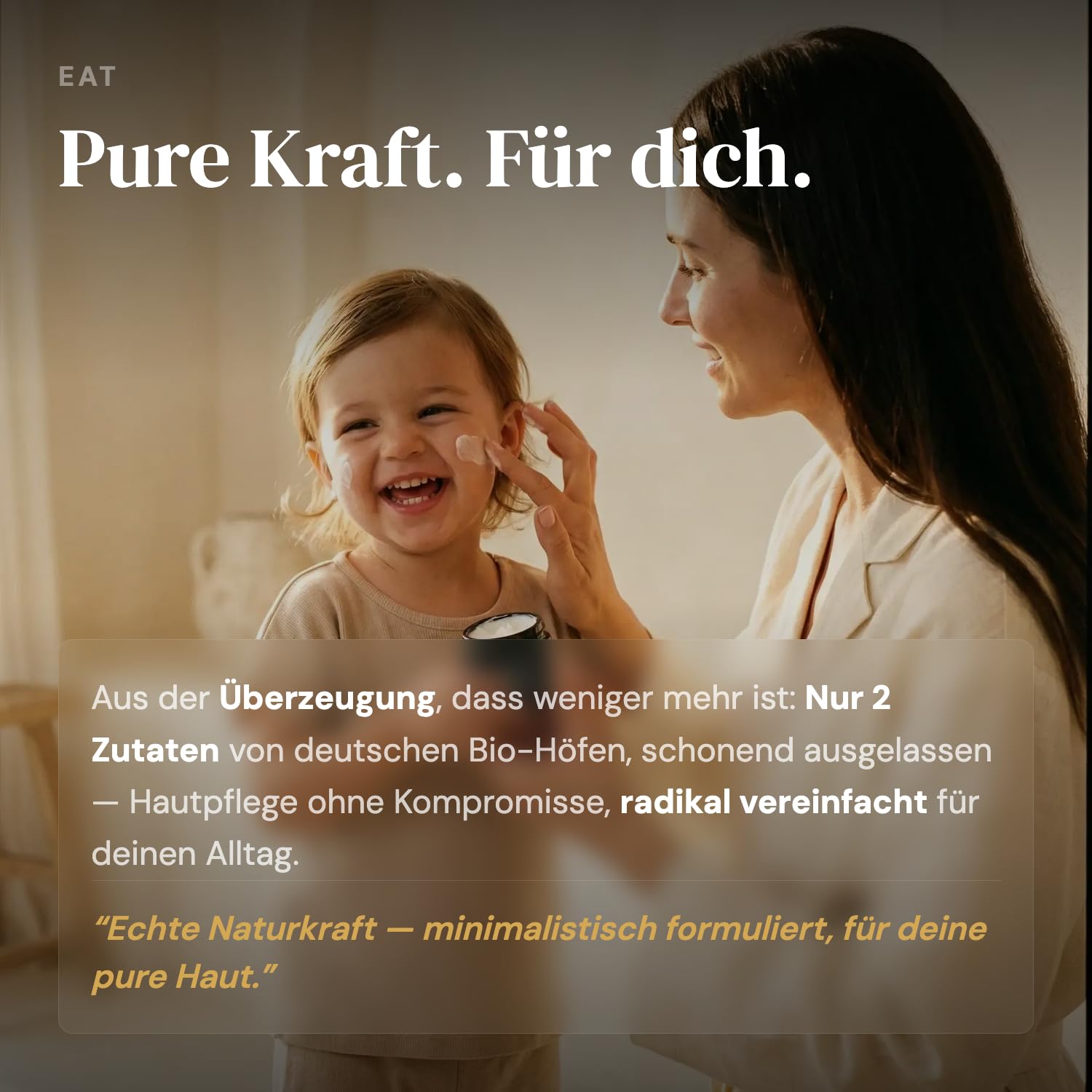 EAT Tallow Balm Pure Bio – Natürliche Hautpflege mit Rindertalg vom Deutschen Weiderind – mit Bio-Olivenöl – Gesicht, Körper & empfindliche Haut – 2 Inhaltsstoffe - Creme für Allergiker (100 ml)