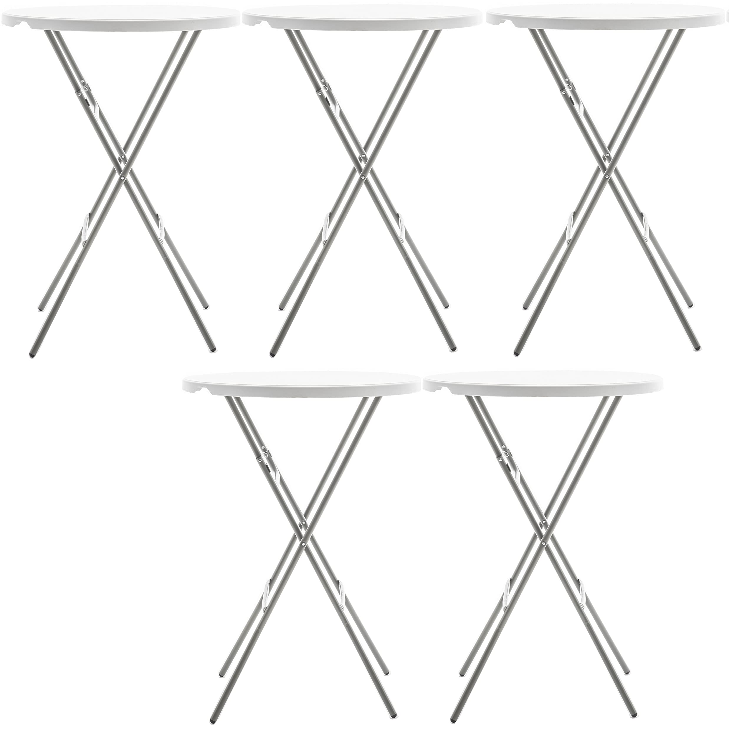 Photo 1 of BTEXPERT Set of 5, White 2.63' Round Bar Height Folding Table 330lb Weight Capacity Commercial Indoor Outdoor Portable Banquet Patio Backyard Dining Wedding Party Events Home Thick Top Metal Frame