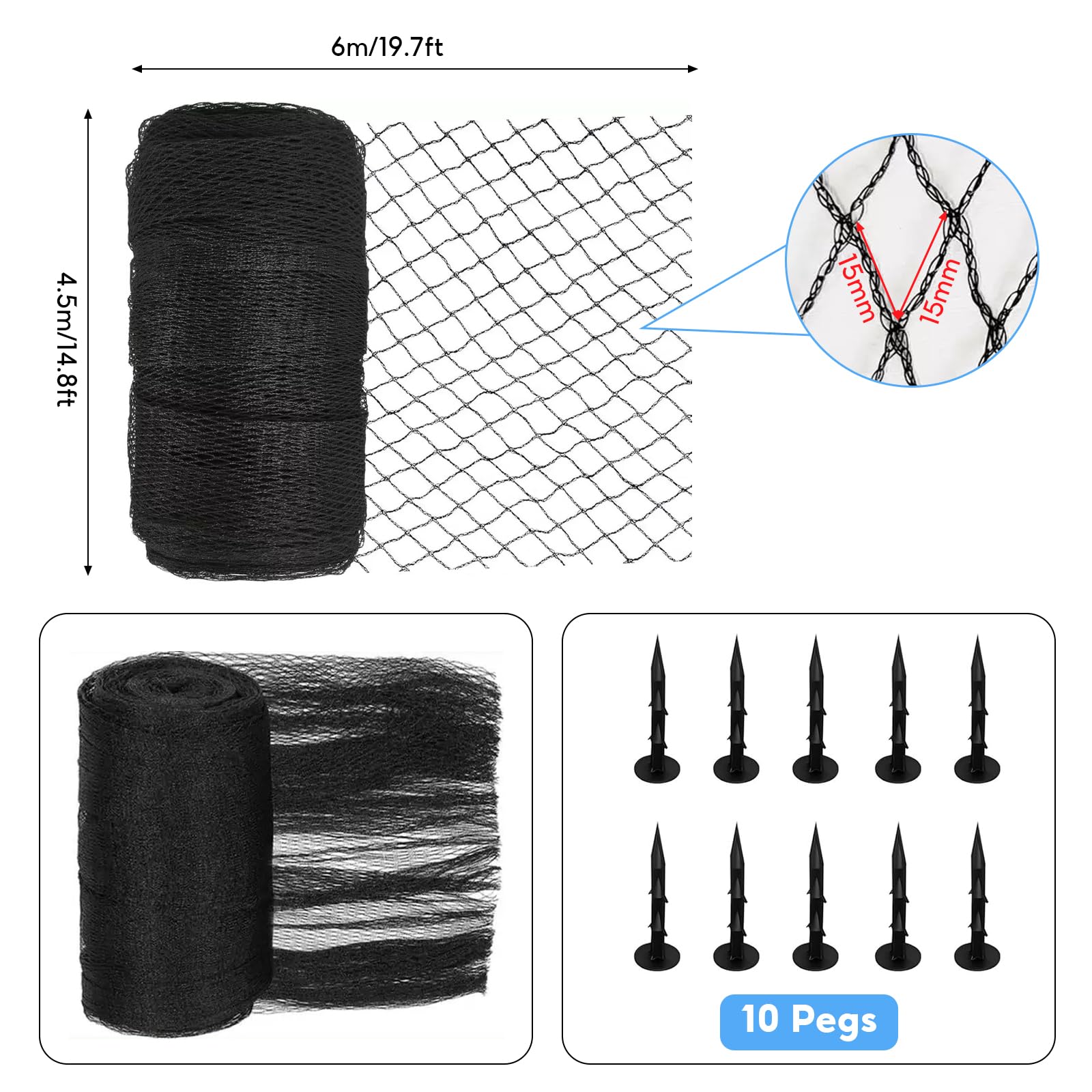 4.5m x 6m Heavy Duty Pond Netting, HDPE Woven Fish Pond Cover with Pegs - Image 2