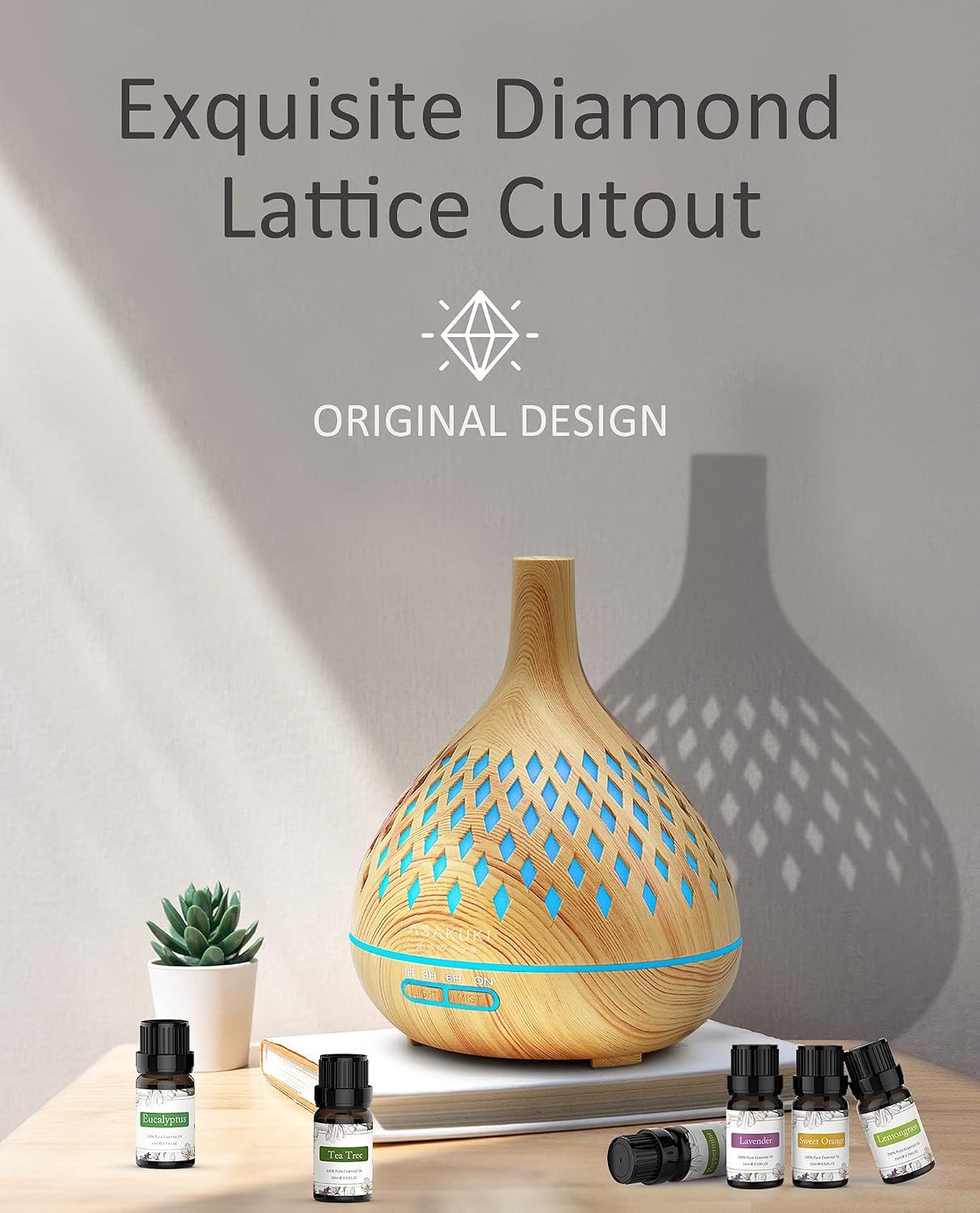 ASAKUKI Essential Oil Diffuser with Essential Oils Set, 400ML Remote Control Diffuser with Top 6 Natural Essential Oils, 14 LED Colors and Auto Shut-Off