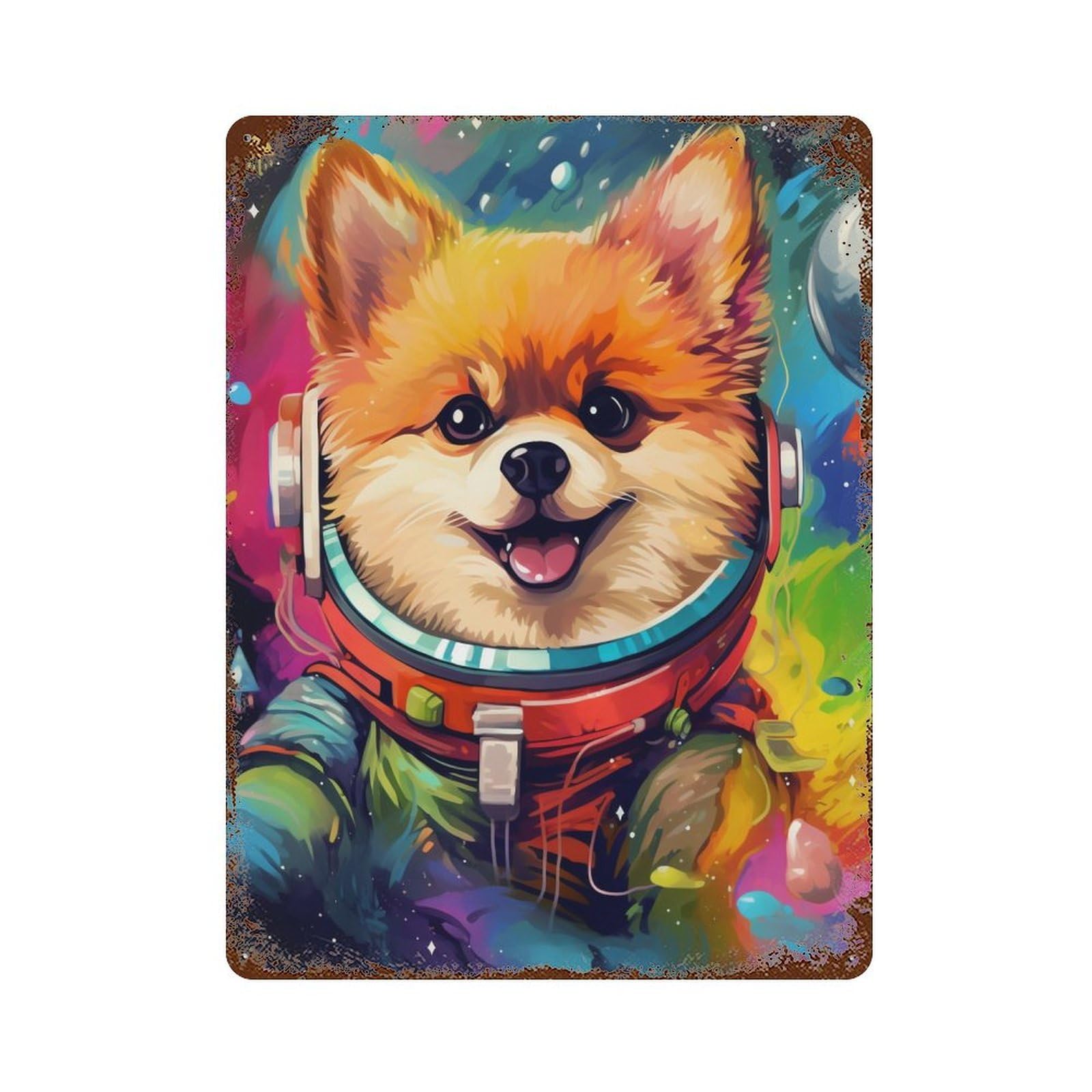 Space Pomeranian Adventure -9 Retro Metal Sign 15.7"x11.8", Vintage Wall Decor for Bistro, Counter And Cafe Decor
