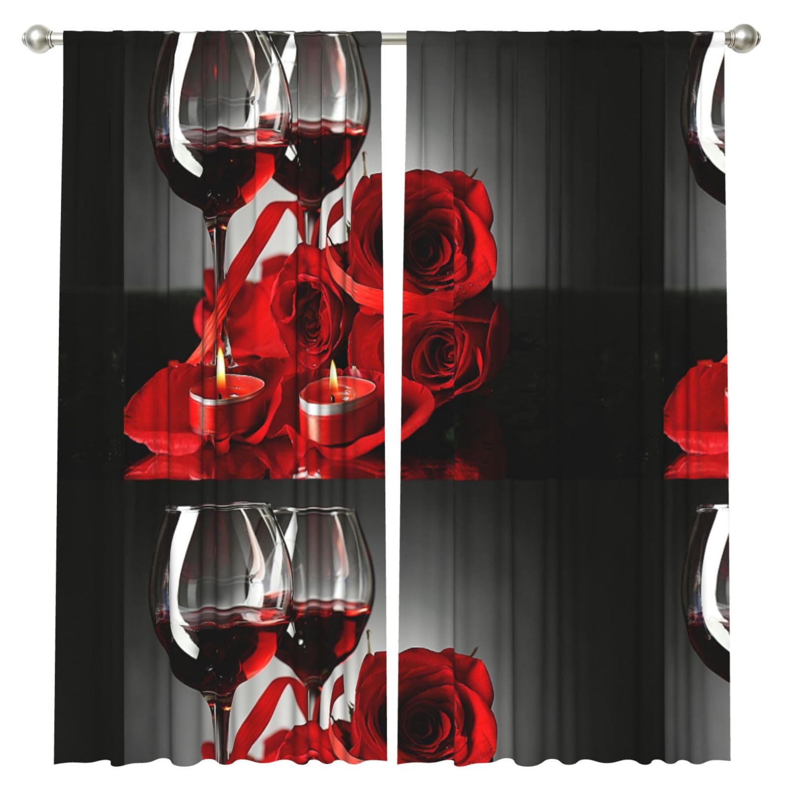 InOmak Red Rose And Wine Romantic Lovers Decor, 2 Panels Window Curtains 52 x 84 Inch Blackout Curtains for Living Room Bedroom