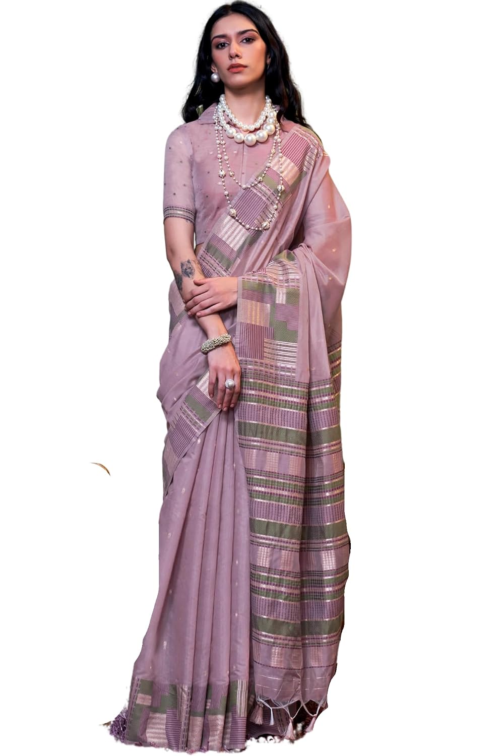 SGF11 Women's Soft Cotton Linen Silk Saree With Unstitched Blouse Piece