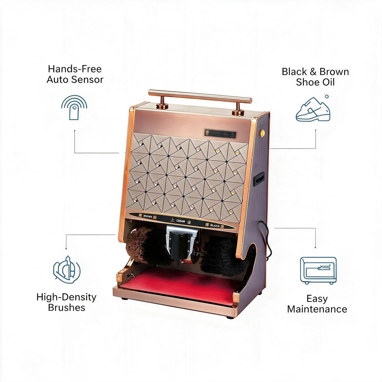 Lucidascarpe Automatico Da 100 W, Macchina Elettrica Per La Lucidatura Delle Scarpe Con Induzione Automatica, Doppie Spazzole Sferiche E Contenitore Per Olio Lucido Da 100 Ml, Pulitore Per