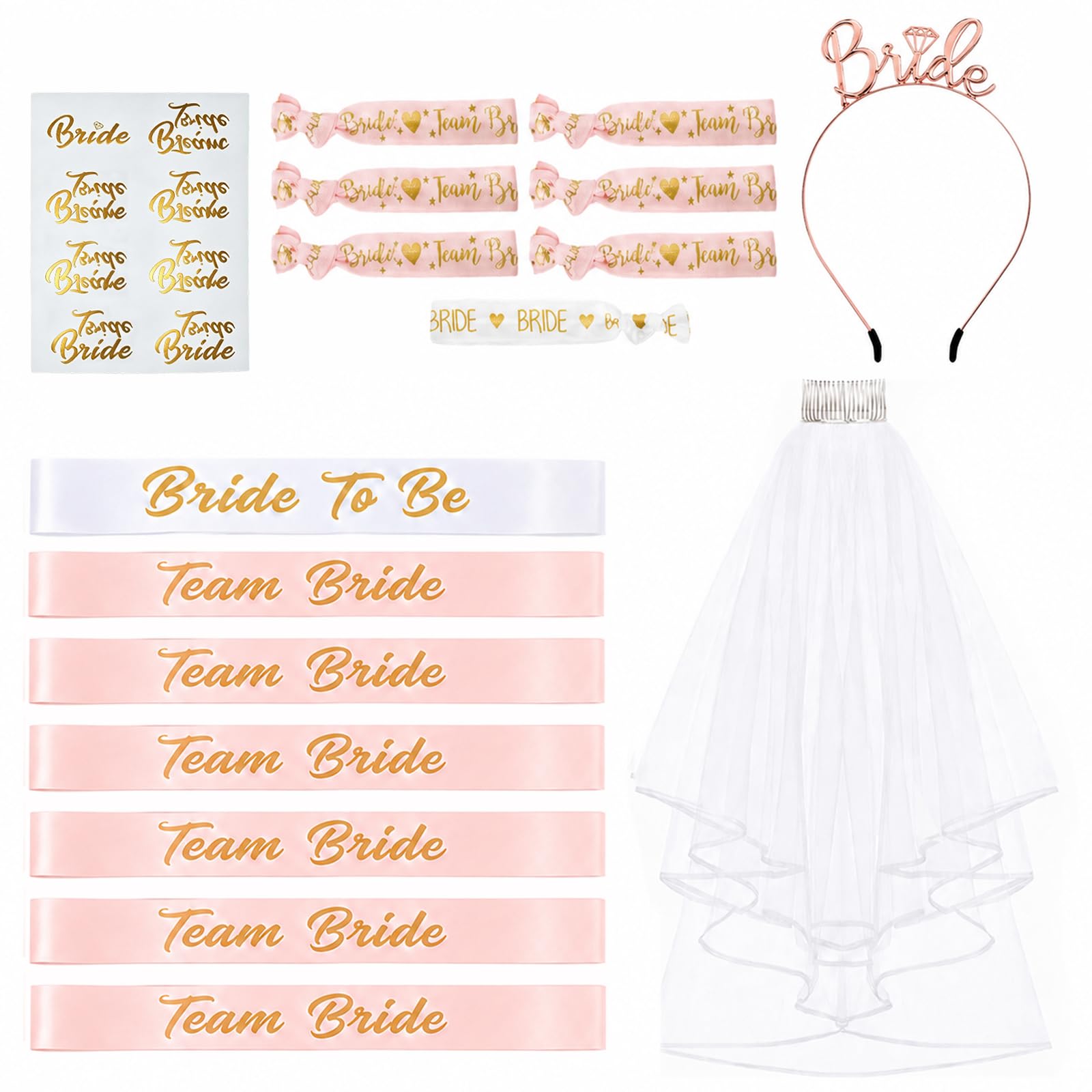Hen Party Accessories, Set of 17pcs Team Bride Decorations for Wedding