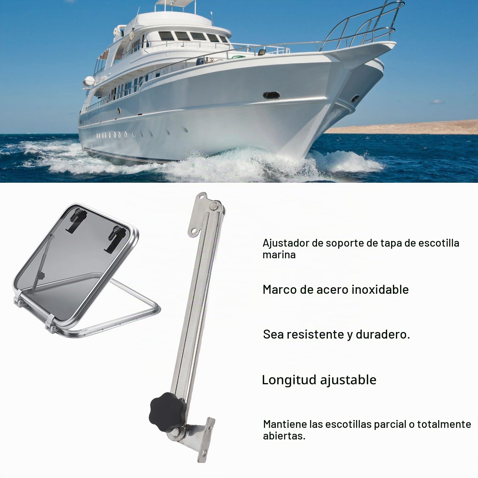 Aramox Ajustador de Soporte de Tapa de Escotilla Marina, Acero Inoxidable, Ajustable de 20 a 36 cm