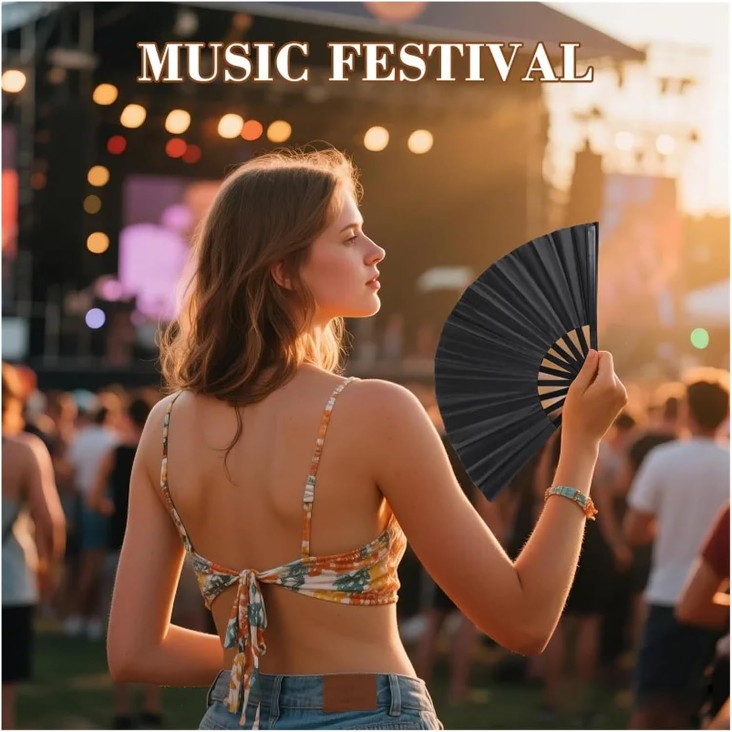 Clap Fan Fabric Large Folding Tai Chi Set Decorative Hand Paper Fans for Music Festival Dance Party Wedding