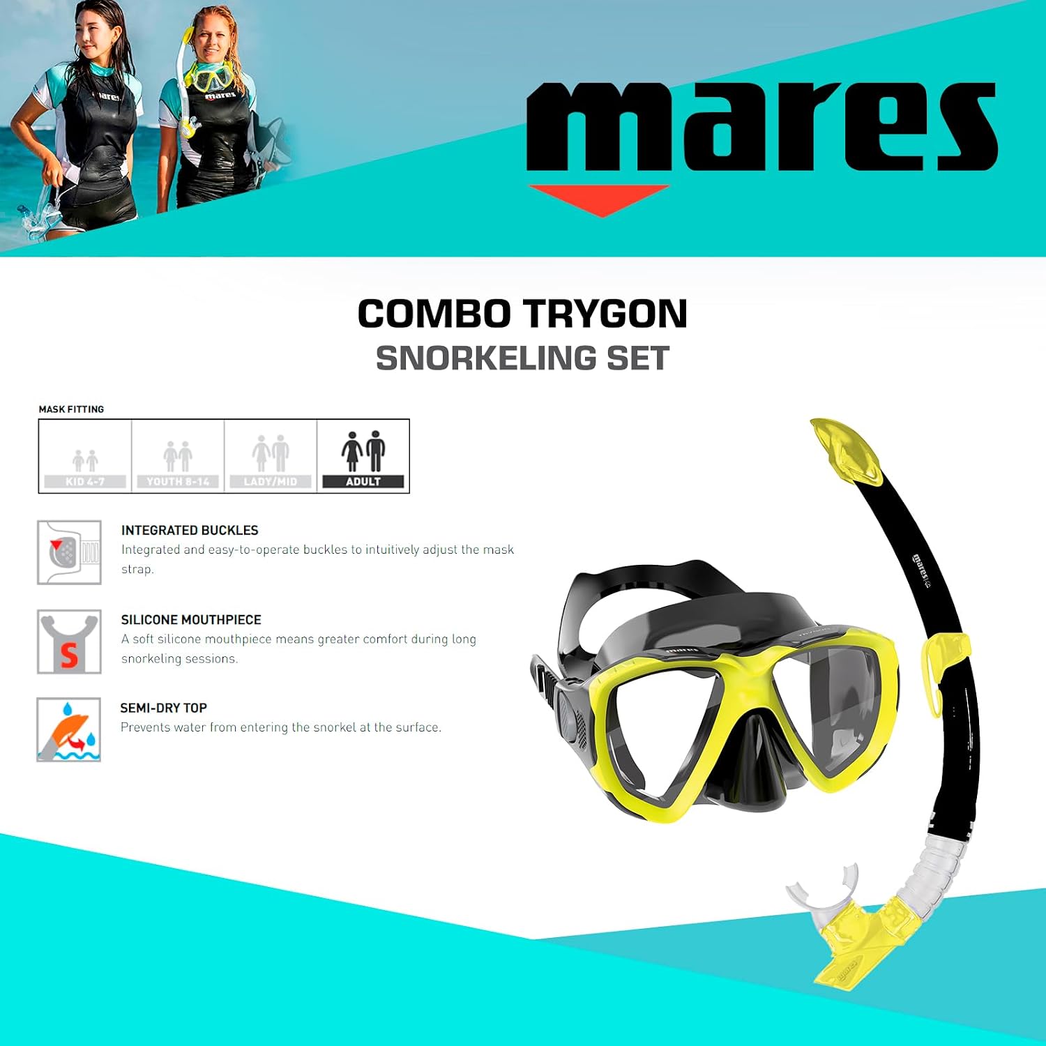 MARES Adult Trygon Snorkeling Combo, Mask & Snorkel Diving Set