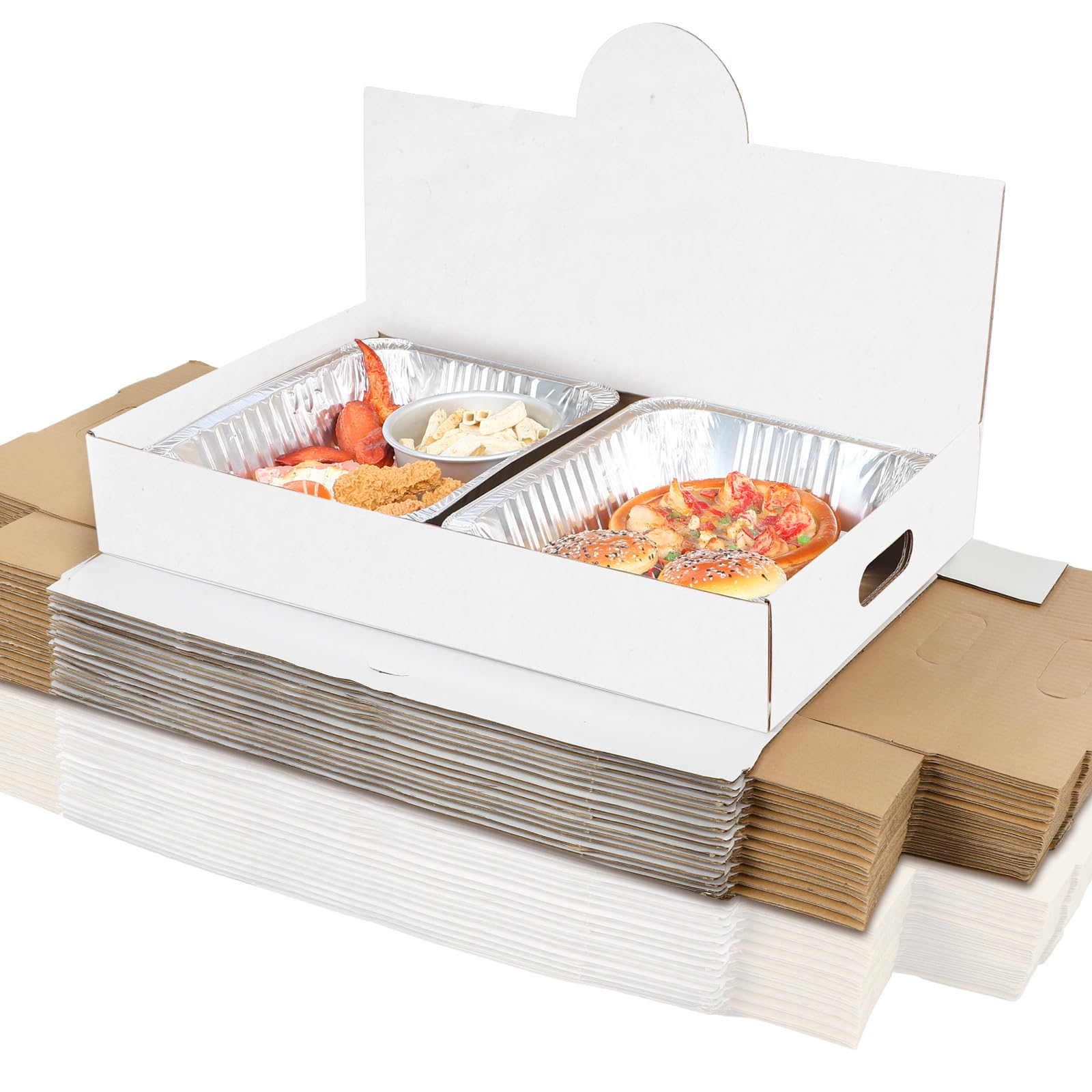 Fullhawl 35 Pack Pop-up Catering Box 22 x 13.5 x 3.5 Inch Kraft Corrugated Full Pan Catering Box Secure Stackable Food Delivery Container Bakery Storage Boxes for Party Theaters Stadiums (White)