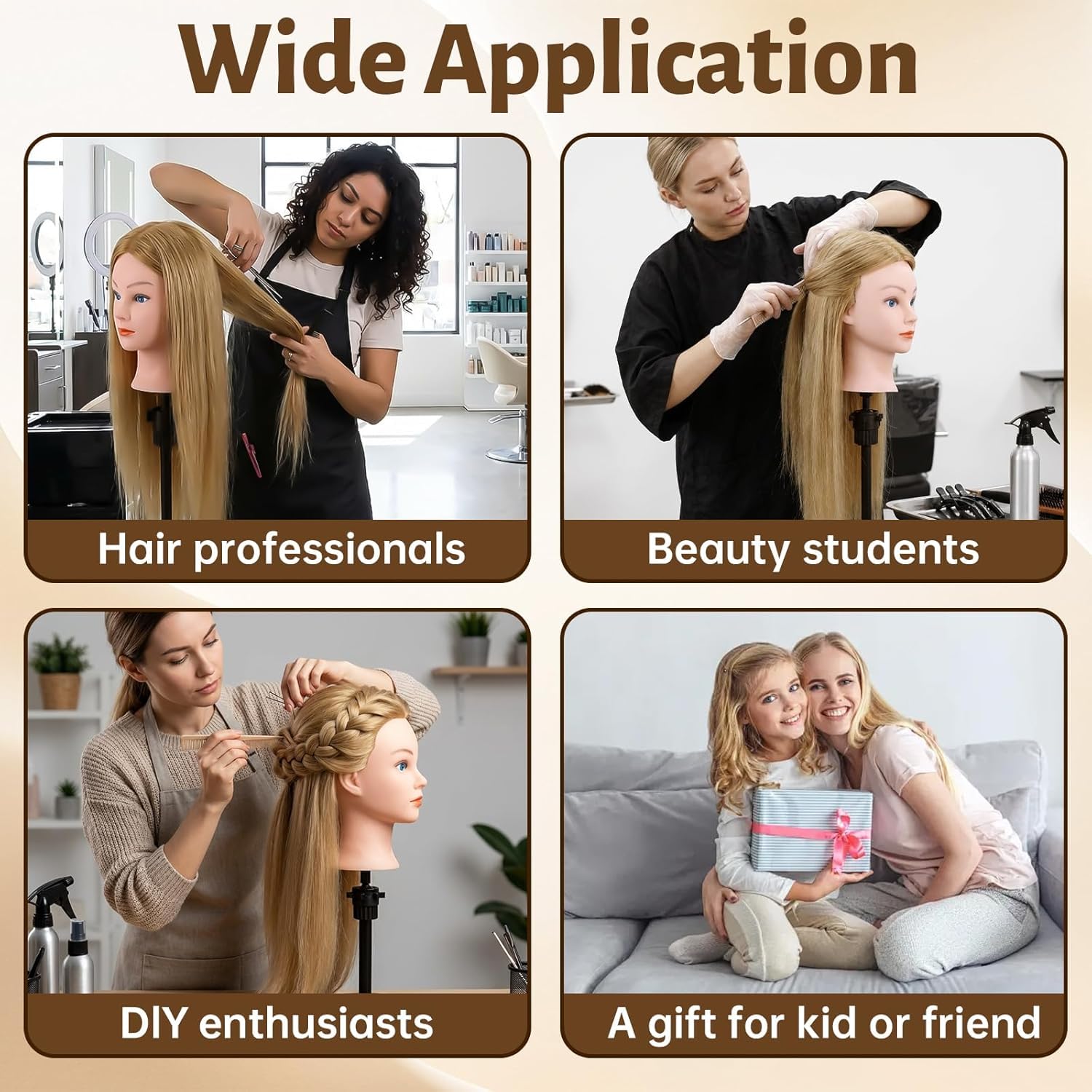 TopDirect Friseur Übungskopf 66 cm, 80% Echthaar-Mix, Haselnussbraun