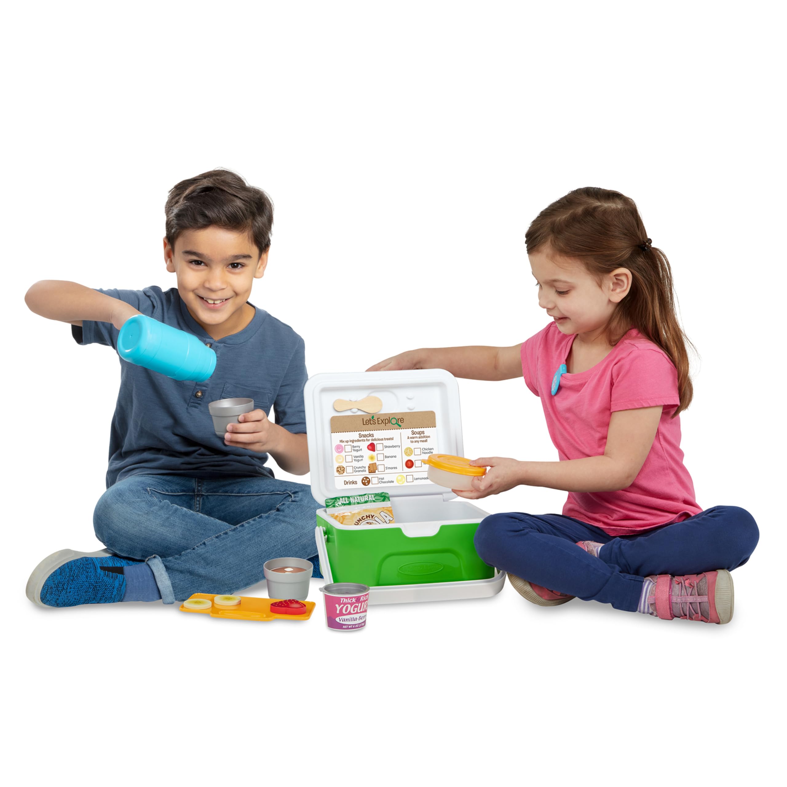 Melissa & Doug Let's Explore Camp Cooler, Nevera portátil para niños con Accesorios, Juego Creativo de simulación, Comida de Juguete, Regalo para niños y niñas de 3 4 5 6 7 años