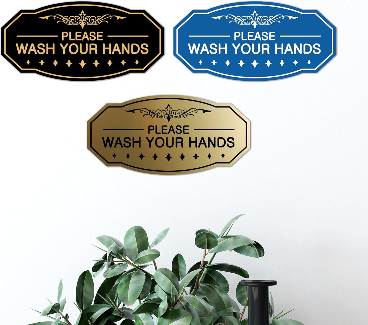 Signs ByLITA Victorian Please Wash Your Hands Sign (Brushed Gold) - Large 2 Pack