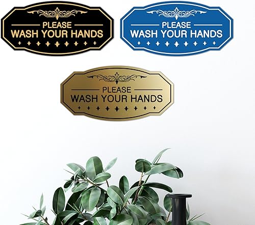 Vista 2 de Signs ByLITA Letrero de Victorian Please Wash Your Hands (plata cepillada) - Grande