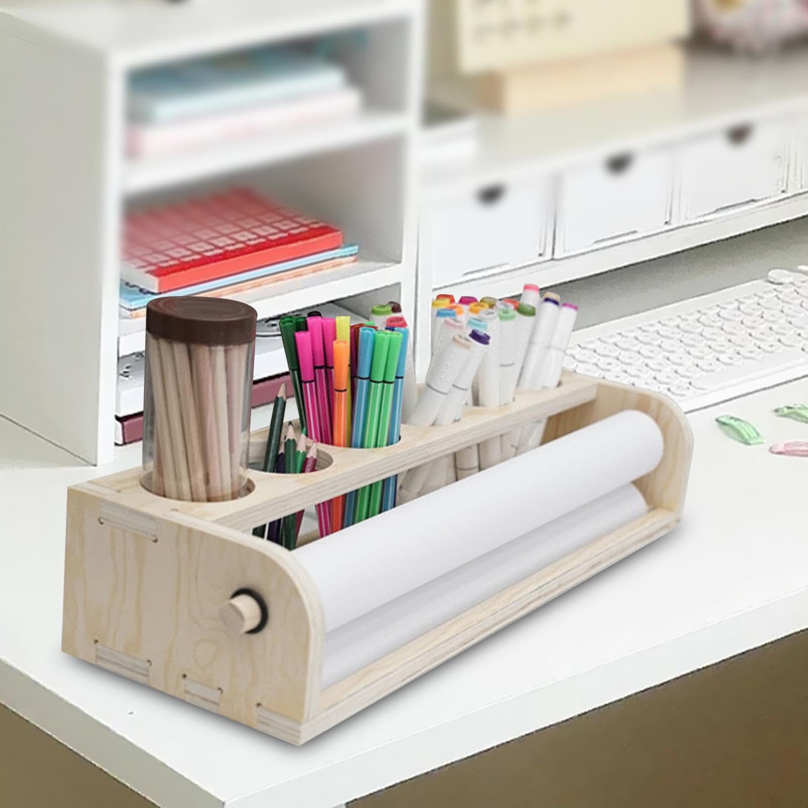 dijiusidy Porta rotolo di carta da disegno per bambini in legno leggero, | montare e con funzionalità di organizzazione, dispenser per rotoli di carta da regalo, per dipingere decorazioni da parete