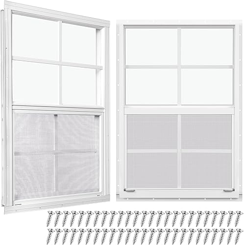 Miniatura 57 de Tandefio Paquete de 2 ventanas de cobertizo blanco de 14 x 21 pulgadas para gallinero con vidrio templado y pantalla para el hogar con deslizador