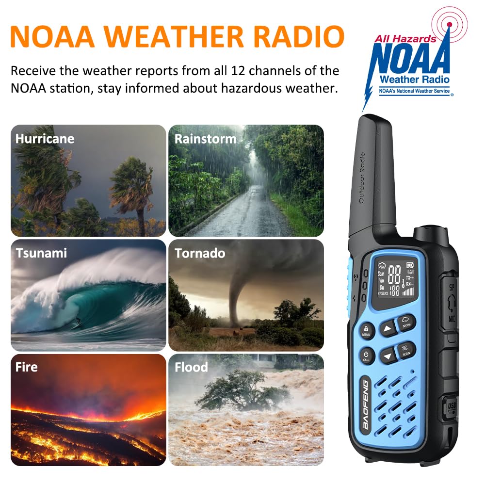 BAOFENG T25 krótkofalówki dla dorosłych i nastolatków, 22 kanały FRS, dwukierunkowe radio z akumulatorem 1400 mAh, VOX, NOAA, latarka, SOS, podwójny nasłuch, na kemping, wędrówki, jazdę na rowerze