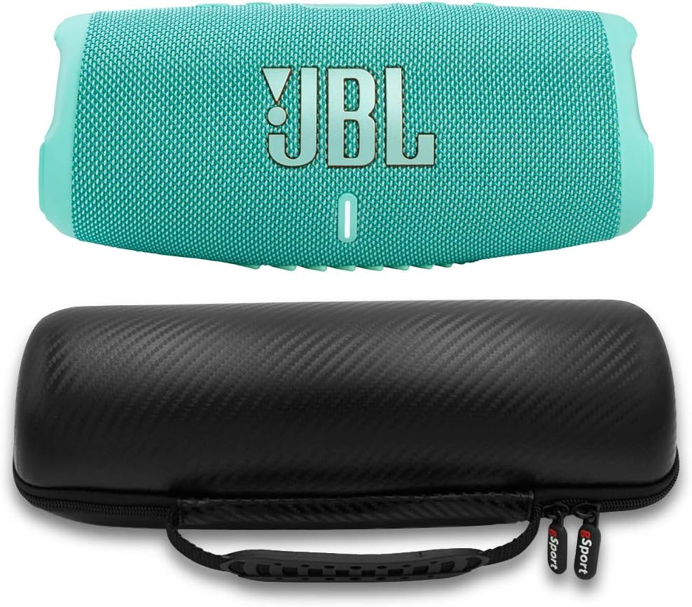 Product image of JBL Charge 5 Waterproof Portable Speaker with Built in Powerbank and gSport Carbon Fiber Case (Teal)