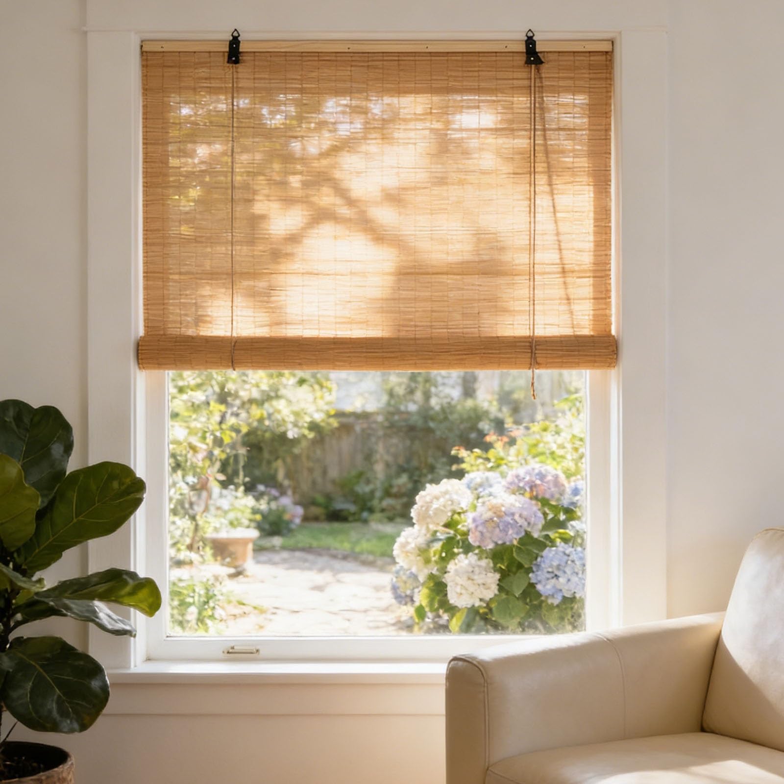 Store Bambou Exterieur Intérieur 70% Occultant 45-180cm Store Enrouleur Roseau Naturel Anti-UV Stores Vénitien en Bois pour Patio/Porche/Jardin Stores Romains Faciles à Installer(W150xH150cm)