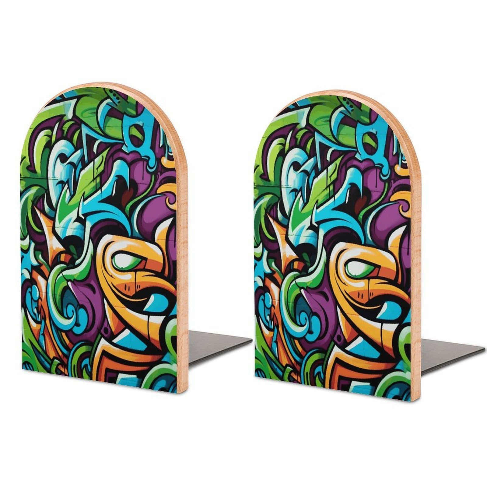 Sujetalibros modernos para estantes de graffiti decorativos en la oficina y hogar