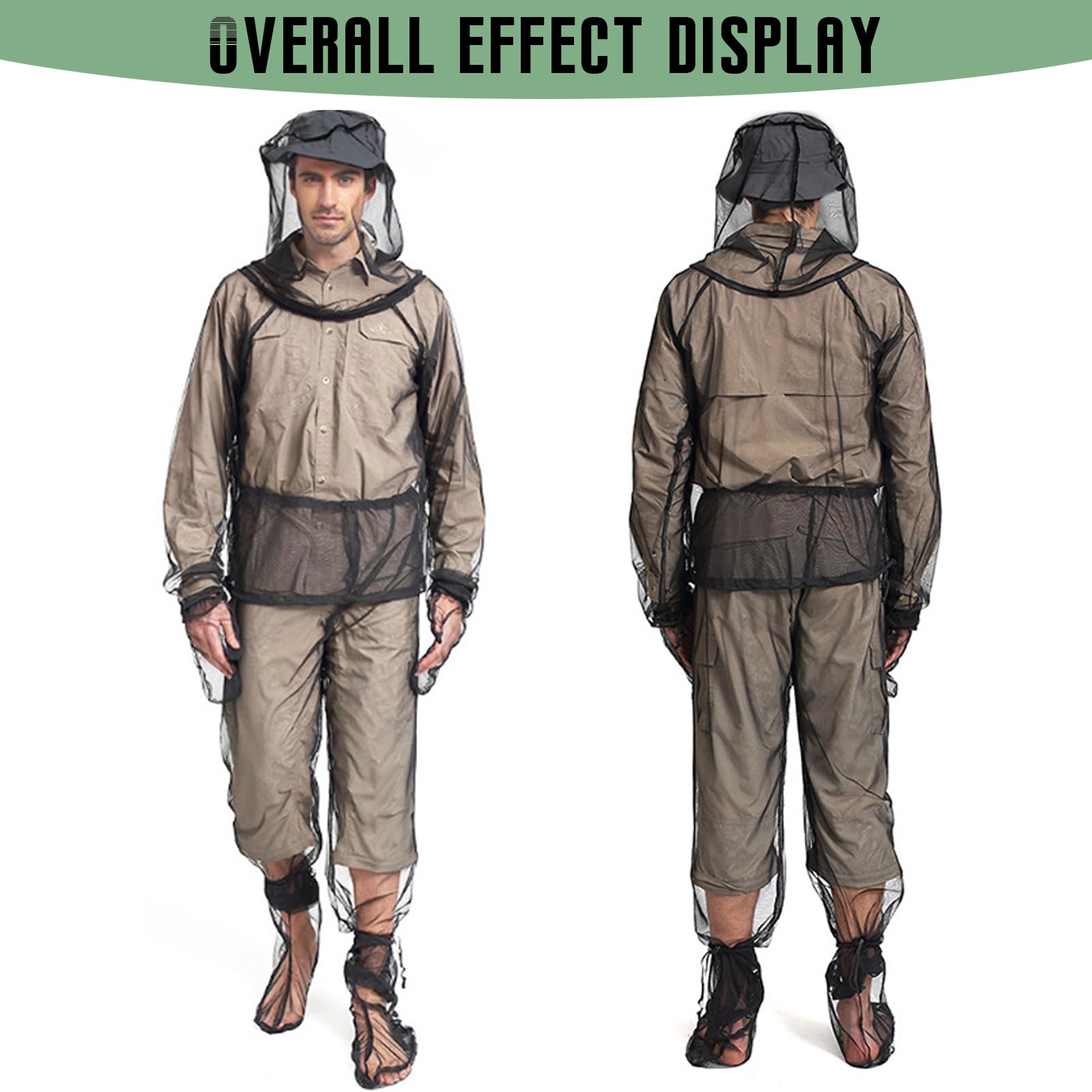 5 piezas de traje antimosquitos con sombrero de red de cabeza de mosquitos, traje de mosquitos, protección contra mosquitos, red de malla ligera, ropa de verano con chaqueta, guantes, pantalones para