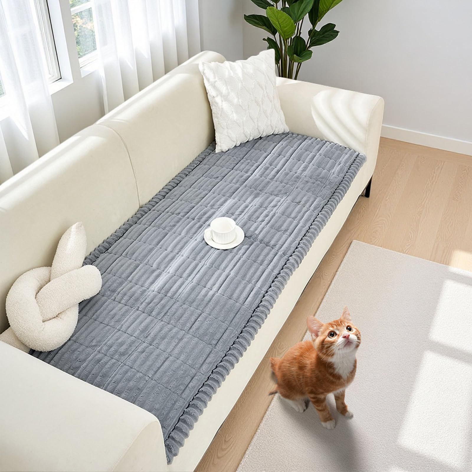 Tel Charme * Universal Soft Corduroy Sofa Cover - Non-Slip Washable Couch Cover for 1, 2, 3 Seater, Thick Durable Furniture Protector for Living Room, Pet & Kid Friendly(Light Grey, 70 * 150cm)