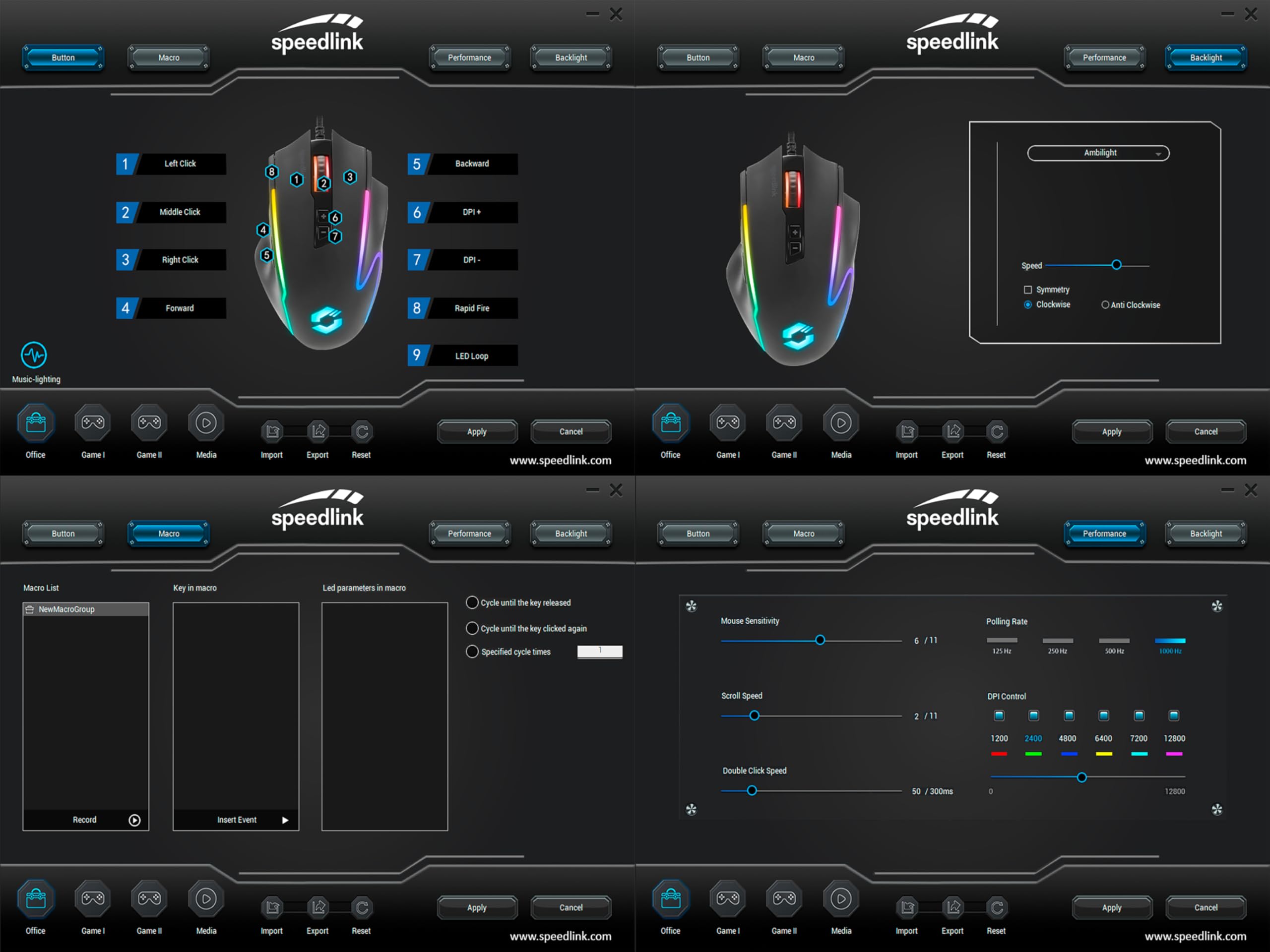 Speedlink DECUS NX - RGB Gaming Maus mit Kabel, bis 12800dpi, Programmierbar, Dauerfeuer Taste, USB kabelgebunden ummantelt, 1000Hz Pollingrate, schwarz