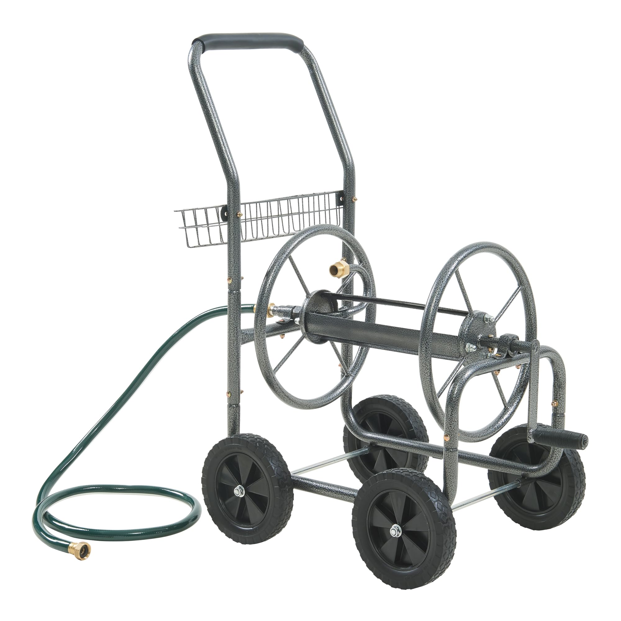 pro.tec Schlauchwagen für 3/4 Zoll Schlauch bis zu 65 m Metall Gartenschlauchwagen ohne Schlauch Schlauchtrommel mit Reifen rollbar Schlauchaufroller mit Handkurbel 84 x 48 x 93 cm Grau