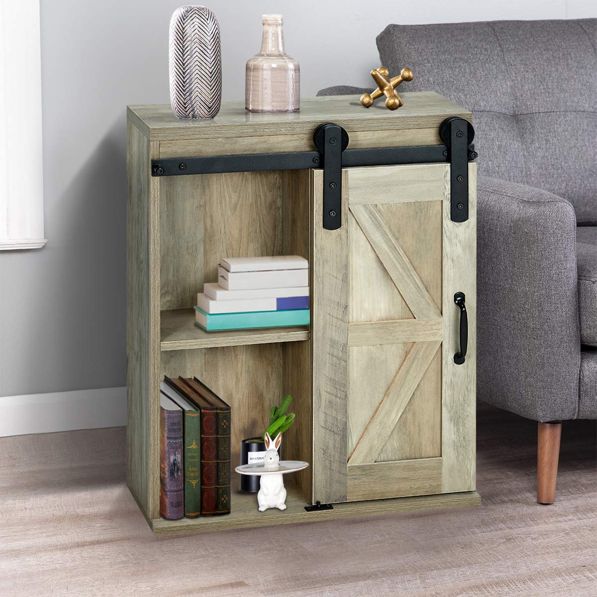 YOLENY Wood Wall Storage with Sliding Barn Door,3Tier