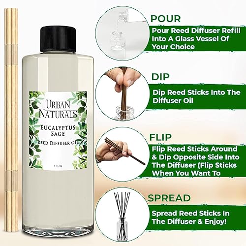 Miniatura 391 de Urban Naturals Reed Diffuser Oil Refill Ocean Mist Sea Salt with Salt Spray, Violet Leaf, Sea Grass, Driftwood 8 oz + Free Reed Sticks, Made in The