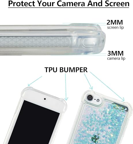 Miniatura 6 de Funda compatible con iPod Touch 7, funda líquida brillante con purpurina flotante de arena movediza a prueba de golpes, funda protectora de silicona