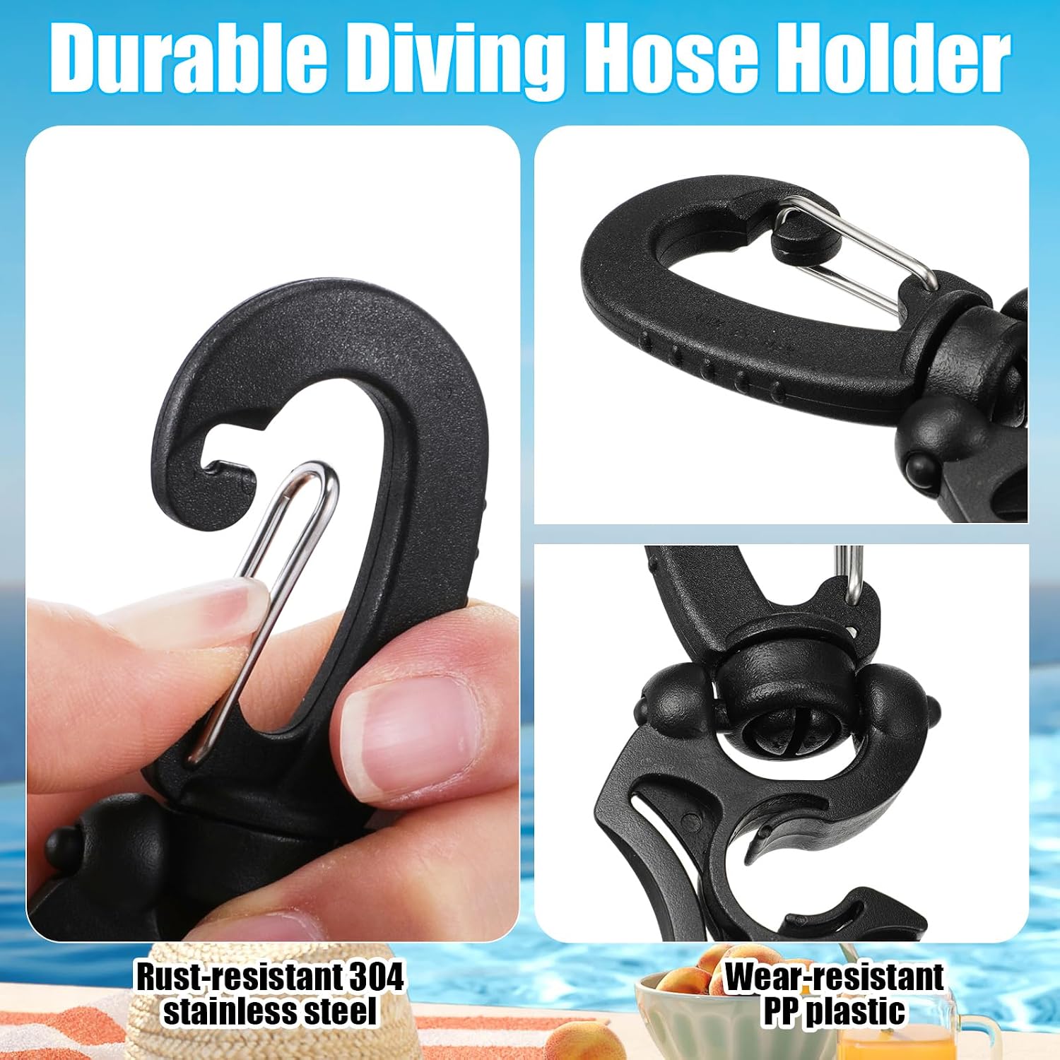 Weewooday 8 Pcs Scuba Diving Snorkel Keeper Double Scuba Bcd Hose Clip with Snap Hook Buckle Silicone Snorkel Mask Strap Accessories Retainer Universal Plastic Attachment Replacement Gear Accessories