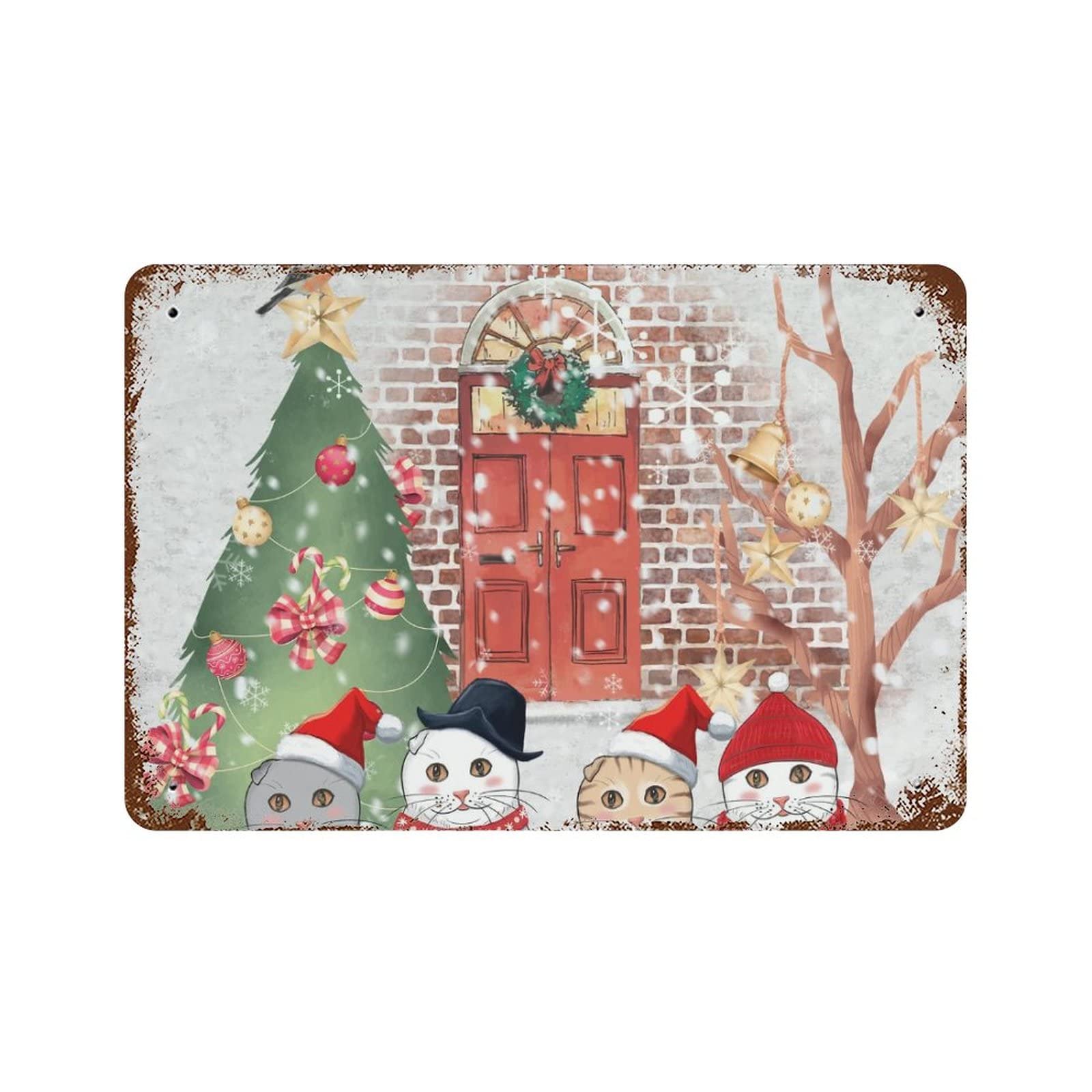 Letrero de metal personalizado para bar y casa de campo con diseño de gatos navideños