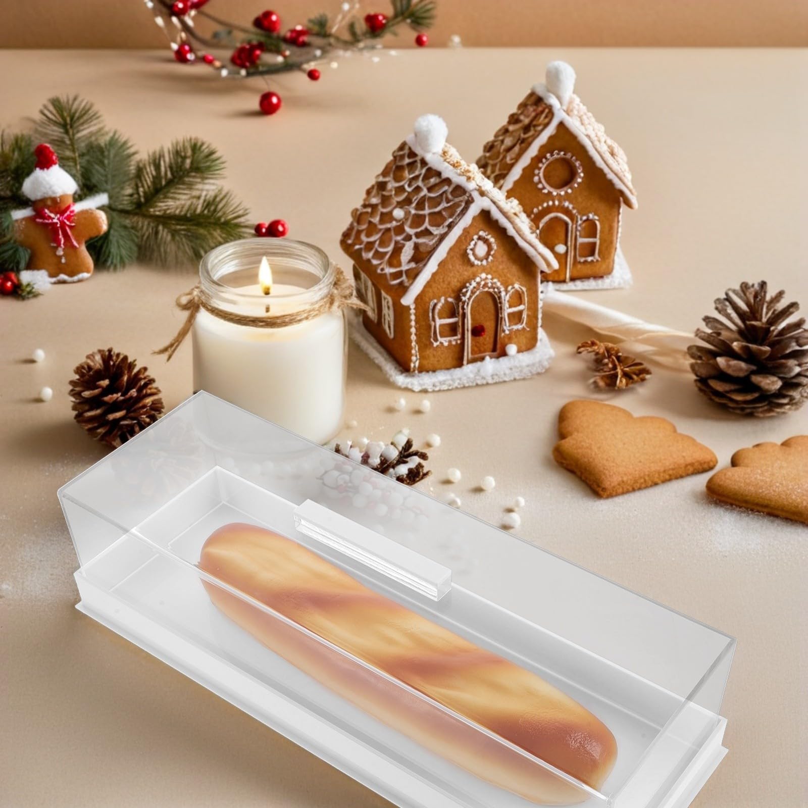 Soporte para Pasteles de Acrílico Blanco con Tapa Removible y Diseño Rectangular Moderno, Fácil de Limpiar para Panadería y Reuniones en Casa