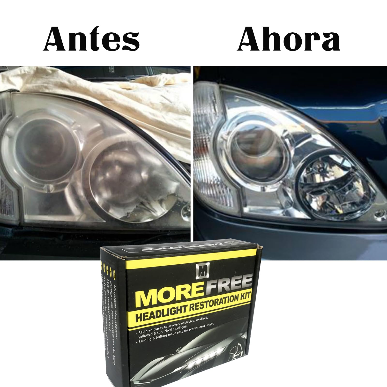 MORE FREE-Kit Pulir Faros Coche,Kit de Pulido de Faros de Automóviles,pulir Faros Coche para Restauración Faros Turbios, Restaurador de Faros amarillentos o Desgastados