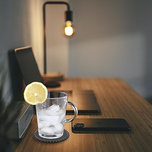 Miniatura 5 de GENMOUS - Paquete de 6 posavasos de madera con cuentas de granja con soporte de metal para decoración de mesa auxiliar, juego de posavasos redondos