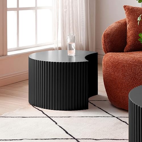 Miniatura 5 de kevinplus Juego de 2 mesas de centro redondas negras de 55.12 pulgadas, mesa lateral moderna para sala de estar, diseño contemporáneo de círculo de