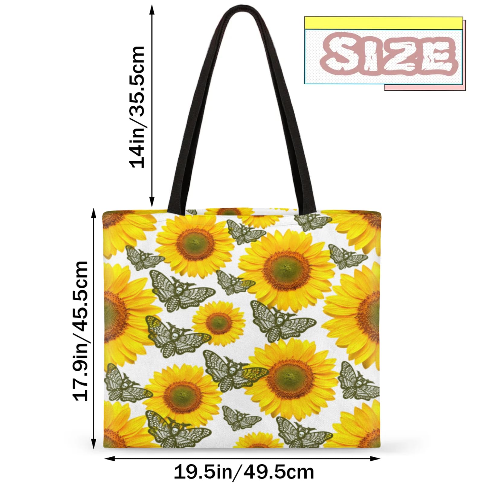 Mularoka Watercolor Sunflowers Butterflies Square Canvas Tote Bag Top Handle Purses Stylish Women Canvas Shoulder Tote Bags Reusable Handbags for Work Travel Picnic Beach Shopping Gym Hiking