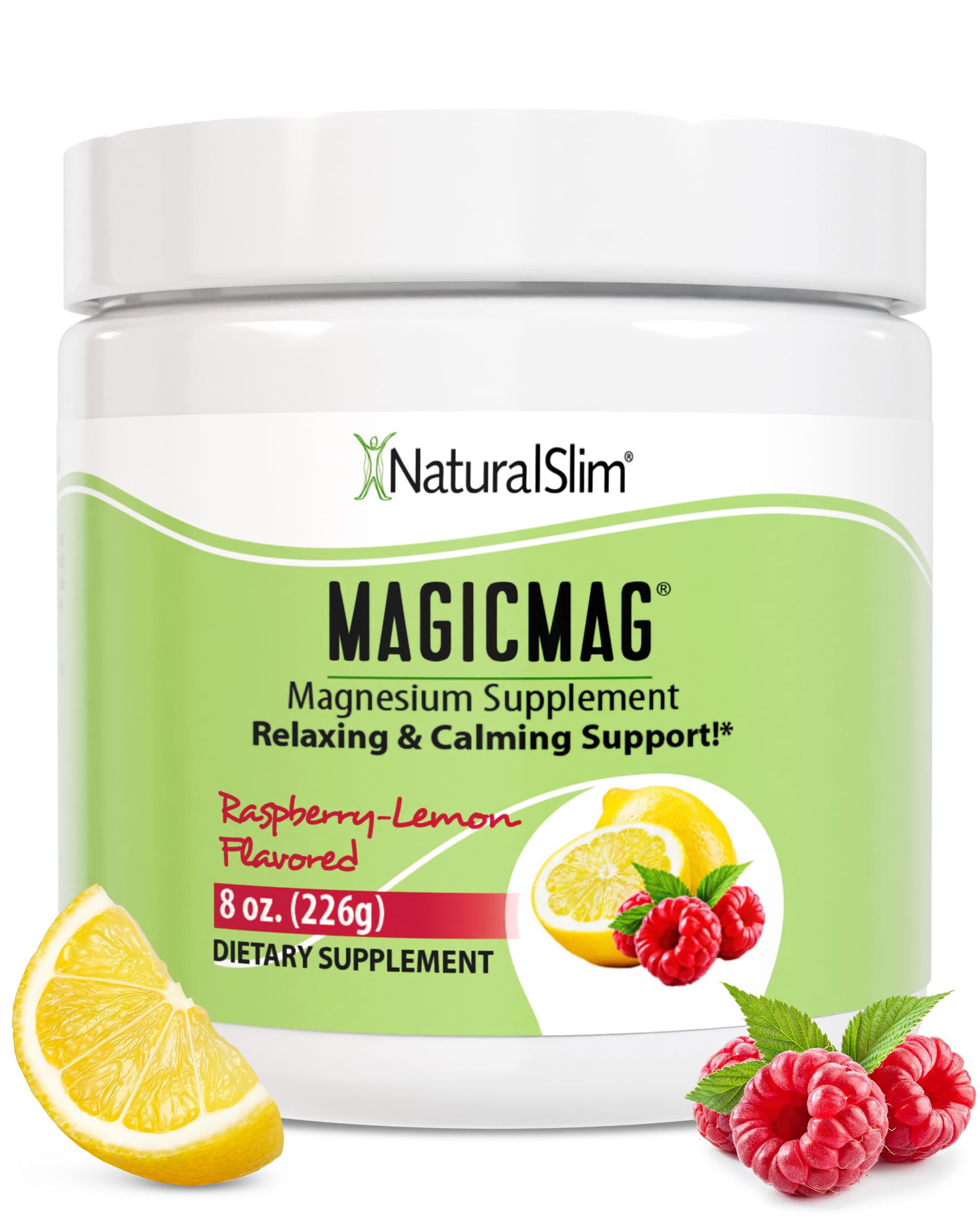 NaturalSlim MagicMag Magnesium Citrate Powder Drink for Relaxation, Stress, Constipation, Better Rest & Digestive Health, Magnesium Supplement for Women and Men, Raspberry Lemon 8oz