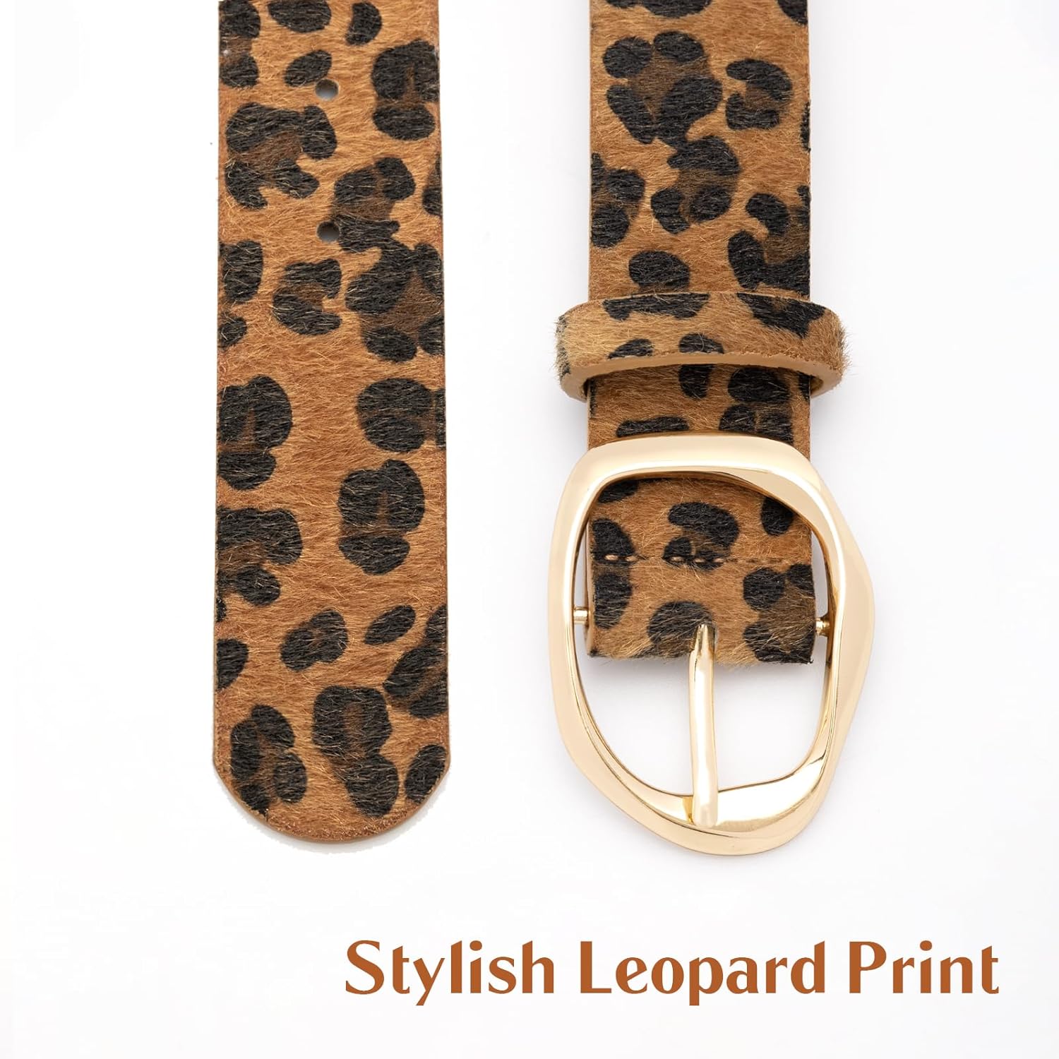 Women’s Leopard Print Leather Belts for Women, Cheetah Print Belt with Gold Buckle, Width 1.46" - Image 5