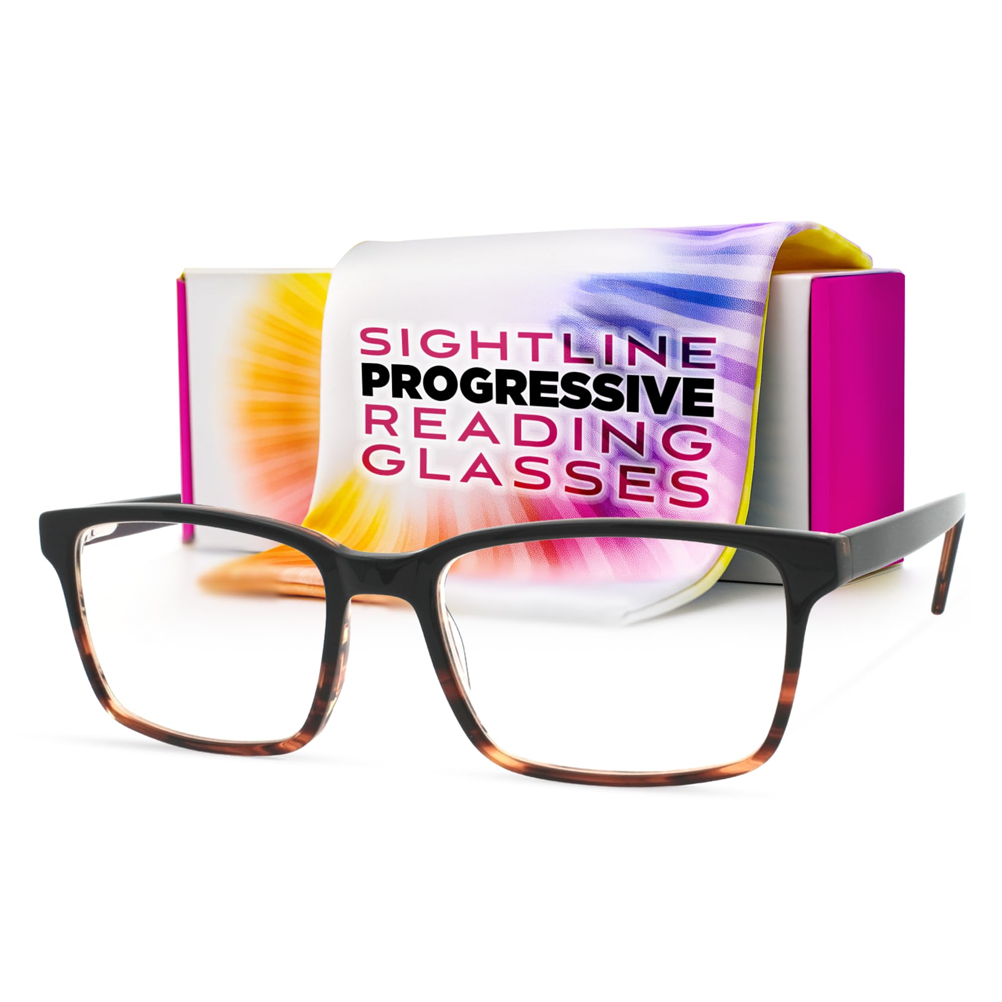 Sightline Multifocus Readers for Women & Men – Premium Acetate Frame, No-Line Progressive Lenses, AR Coated Lens, Medium Fit