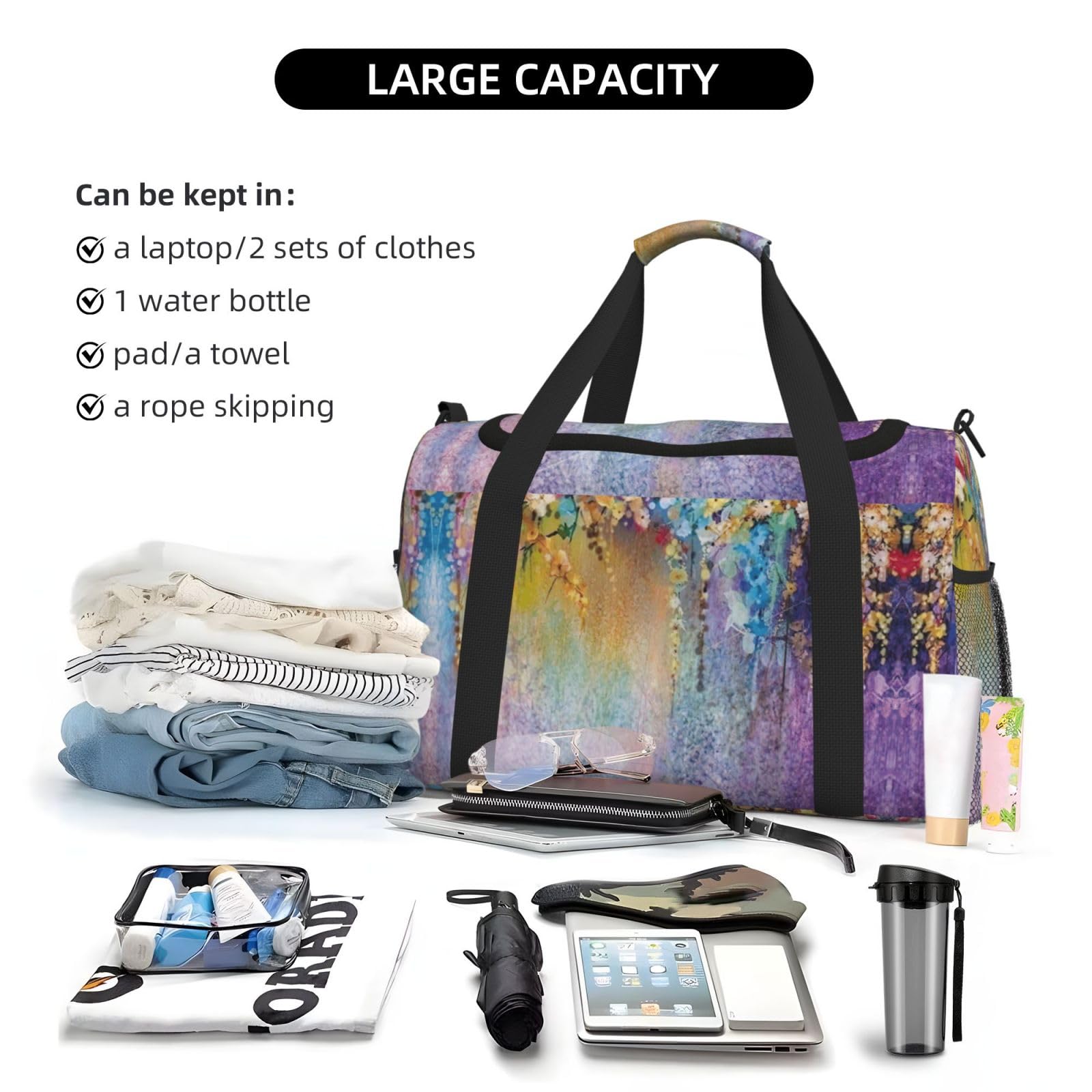 Borsa da viaggio con arbusti floreali, borsa da weekend, borsa da viaggio, borsa da viaggio, borsa a mano per allenamento, sport, ospedale