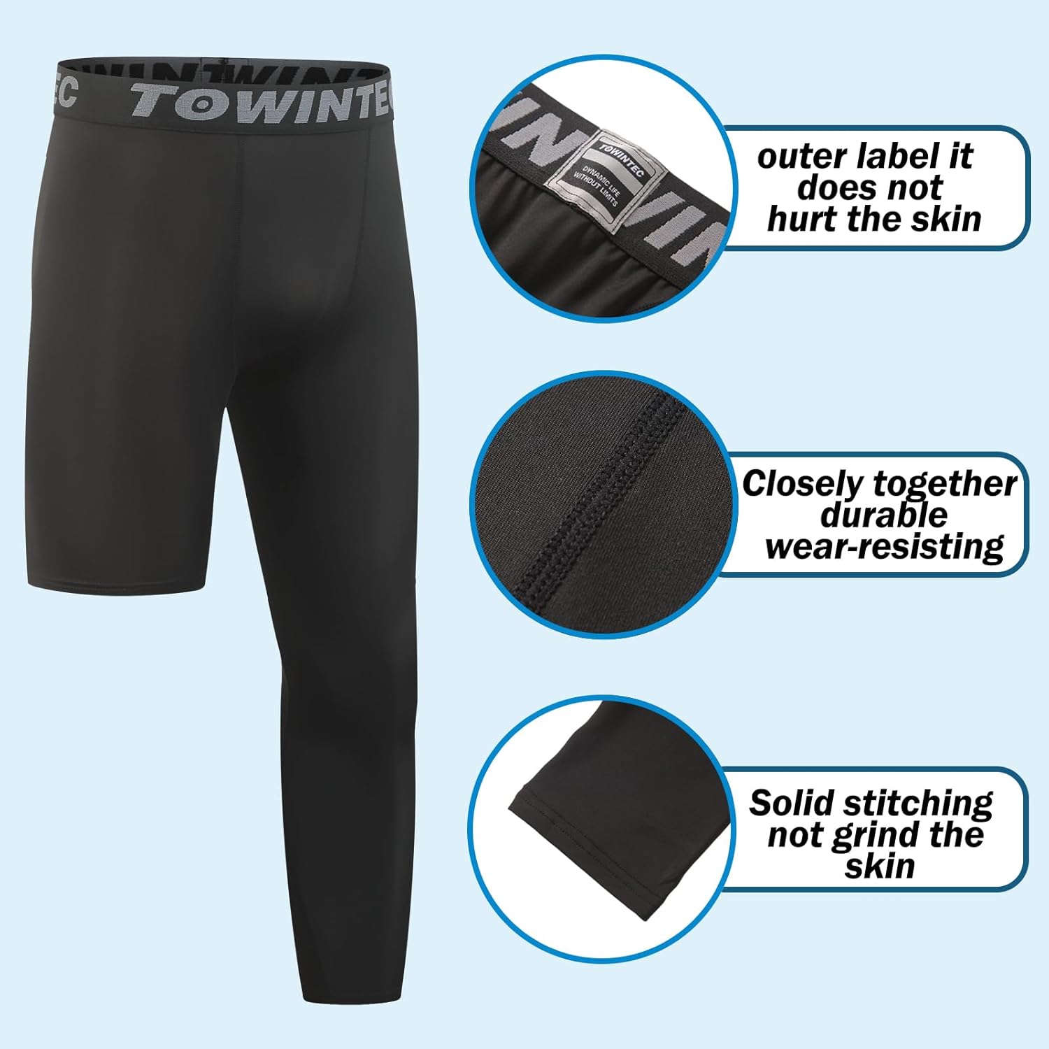 Youth Boys One Leg Compression Pants Kids Sports Tights Athletic Base Layer Leggings for Basketball Underwear - Image 4