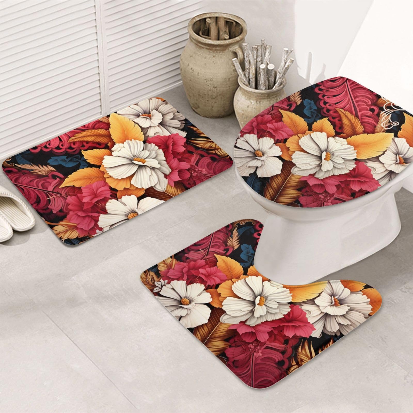 Tapis de bain super doux et absorbant lavable avec motif collage de feuilles