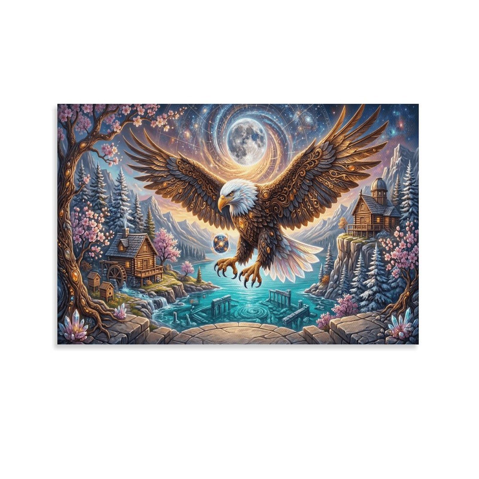 XPASHIQWC Eagle Poster Artwork Moonlit Valley Giclee Canvas Prints Modern Wall Art Picture Wall Hanging for Office Gym Living Room Decor 24x36inch(60x90cm)