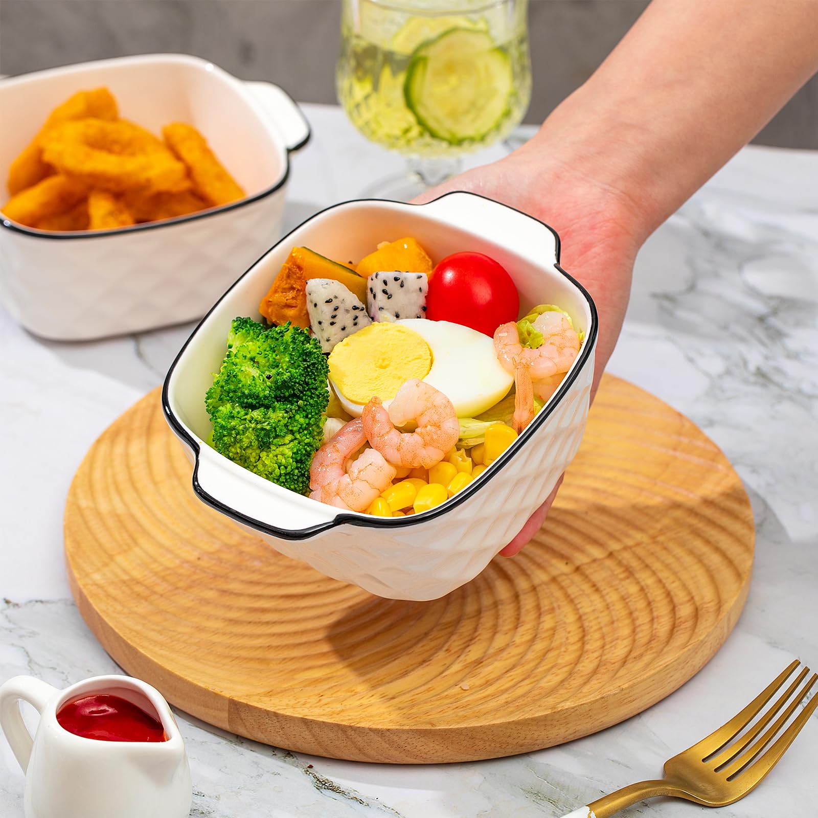 Lot de 4 plats de cuisson en céramique, plats pour four, 400 ml petit plat de cuisson pour friteuse à air, ustensiles de cuisson en céramique avec poignées, petit four, cocotte, petit pour lasagnes