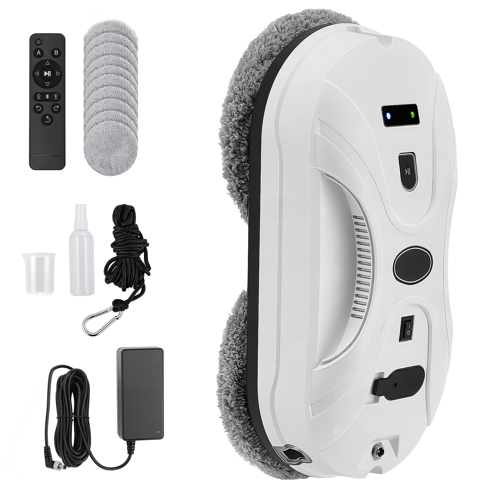 Robot Laveur de Vitre, 5800Pa Robot Nettoyeur Vitre avec Double Pulvérisation D'eau, 3 Modes de Nettoyage, Télécommande, Navigation Intelligente, Protection Antichute＆10 Chiffons, Pour Surfaces Lisses