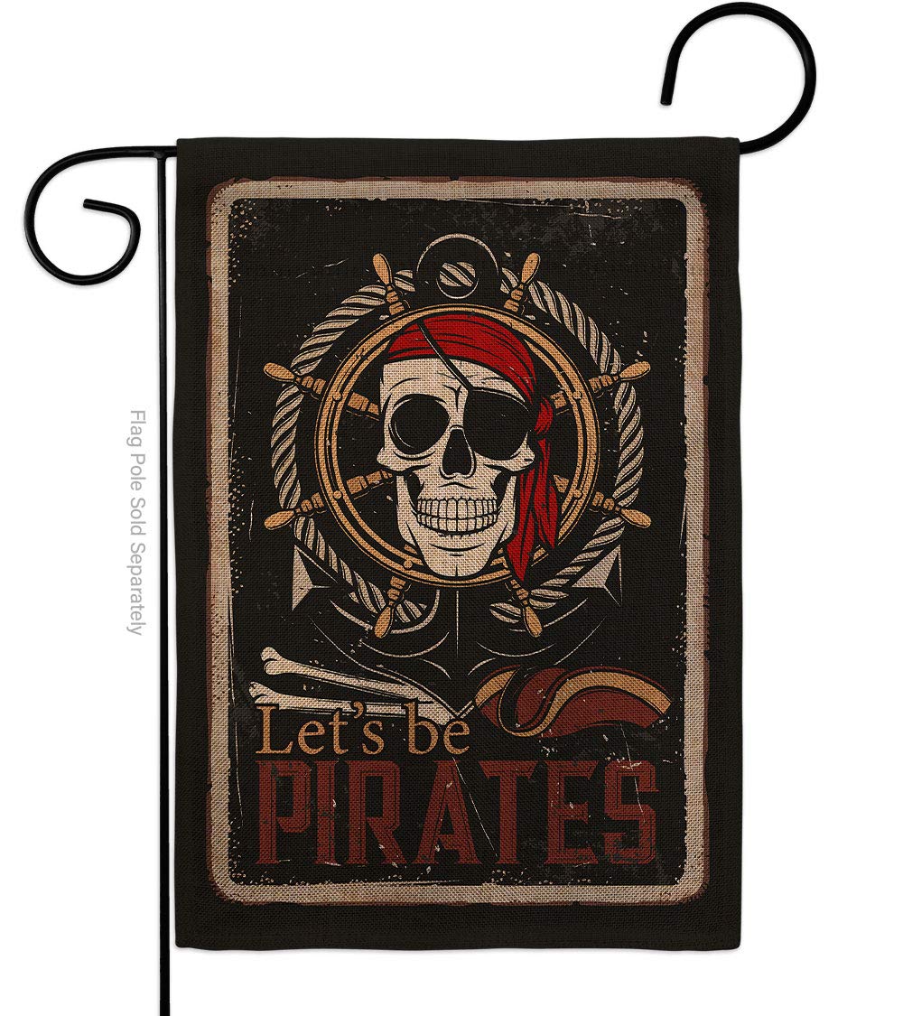 Angeleno Heritage Burlap Garden Flag Coastal Pirate Ship Skull Treasure Map Carribean Jolly Blackbeard Jack House Decoration Banner Small Yard Gift Double-Sided, Made in USA