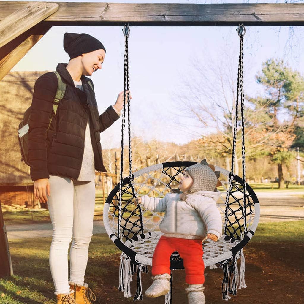 OKBOP Hammock Chair Macrame Swing Hanging Rope Swing Seat, Comfort Durability Handmade Knitted Mesh Tassel Swing Chairs Indoor Outdoor, Home, Patio, Yard, Garden,Tree【from US】 (Black and White)